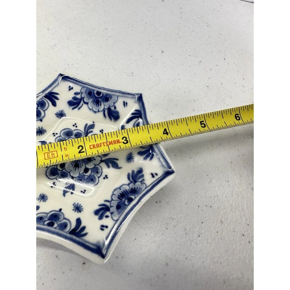 Vintage Delft Blauw Holland Hand Painted Blue & White Star Shape Trinket Dish